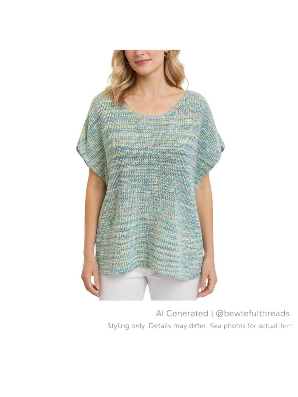 Tribal XL Space Dyed Cotton Knit Sweater Blue Green Oversized Top